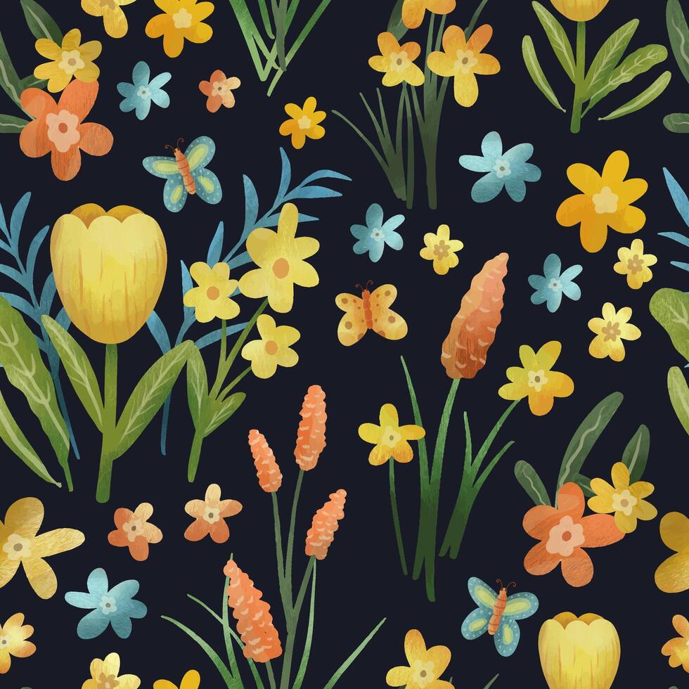 spring flowers seamless pattern. vector
