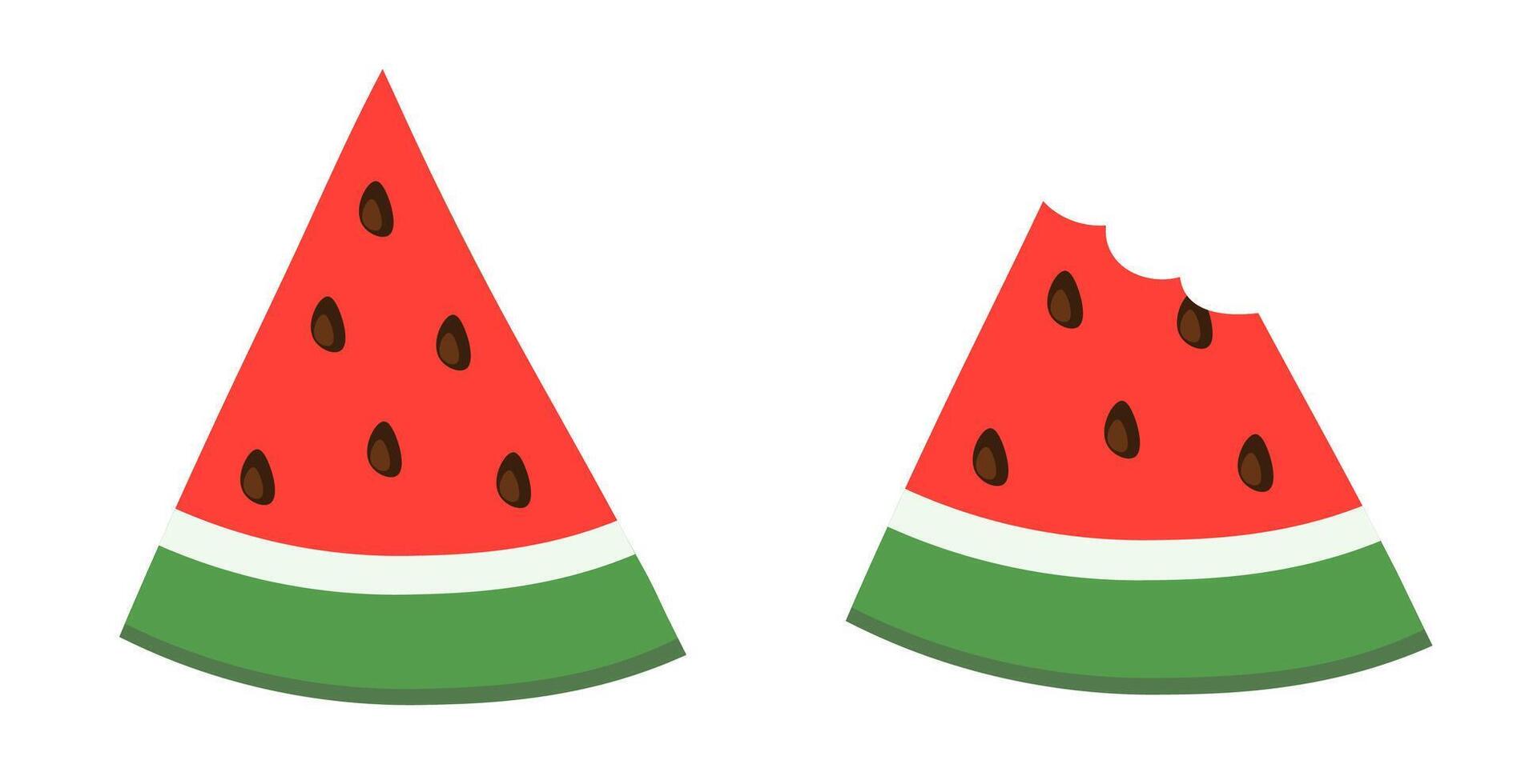 Watermelon set. Cut slice and bitten. Flat collection illustration. vector