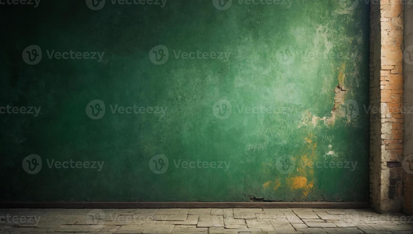 Earthy green background provides a natural complement to the texture of an old wall photo