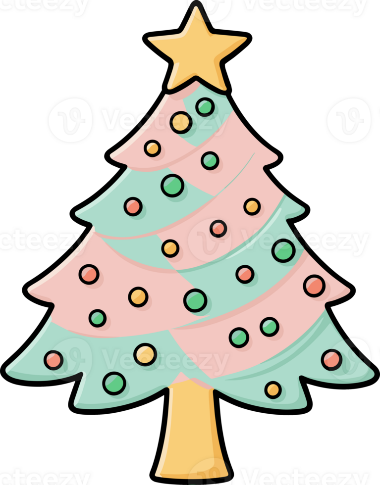 Flat design of cute pastel color Christmas tree cartoon, design element for merry Christmas and happy new year clipart, greeting card, celebration, holiday, children book, nursery, symbol, party png