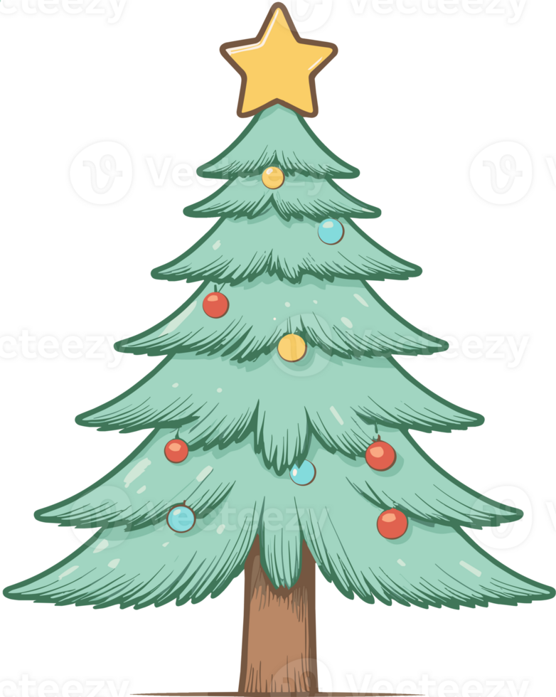 Flat design of cute Christmas tree cartoon , element for happy Christmas day clipart, greeting card, celebration, holiday, party, nursery decor, icon, logo, pattern, printing, children book, symbol png