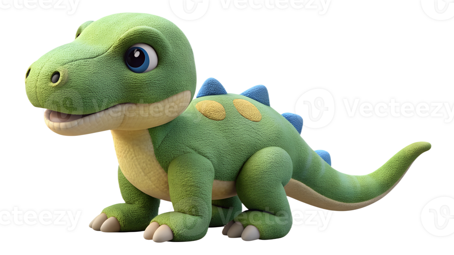 Adorable plush green dinosaur stuffed toy isolated on the transparent background png