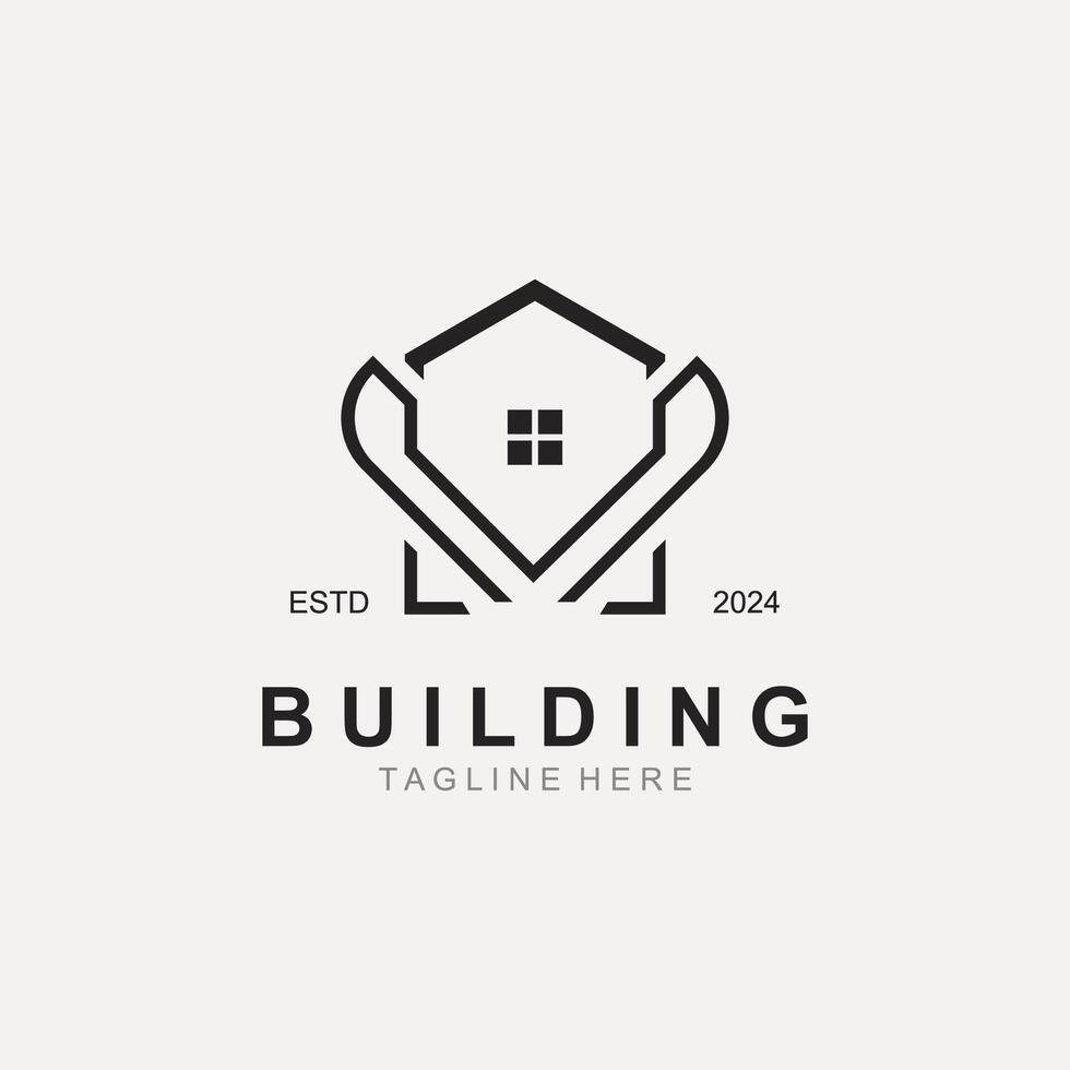 Building logo construction modern real estate symbol for architecture house and property vector