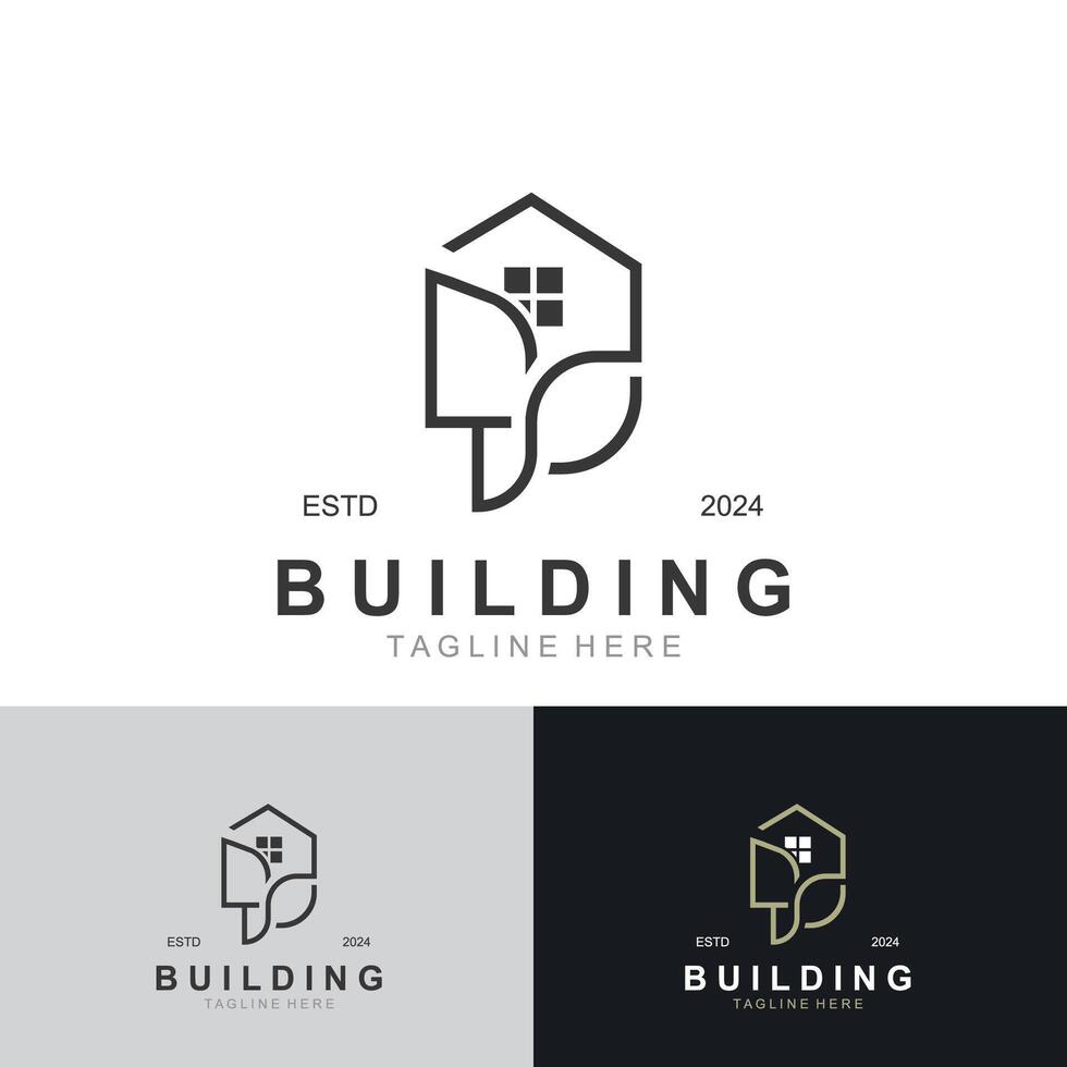 Building logo construction modern real estate symbol for architecture house and property vector