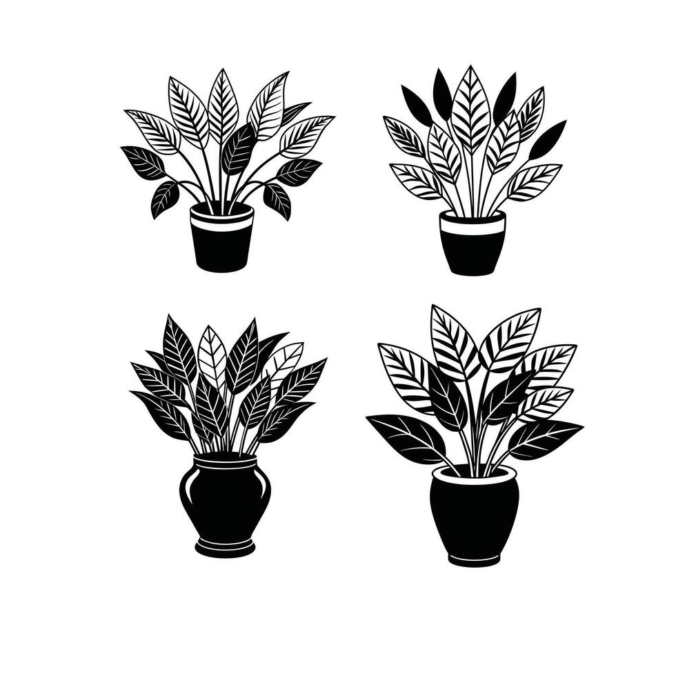 plants with vase clean line vector