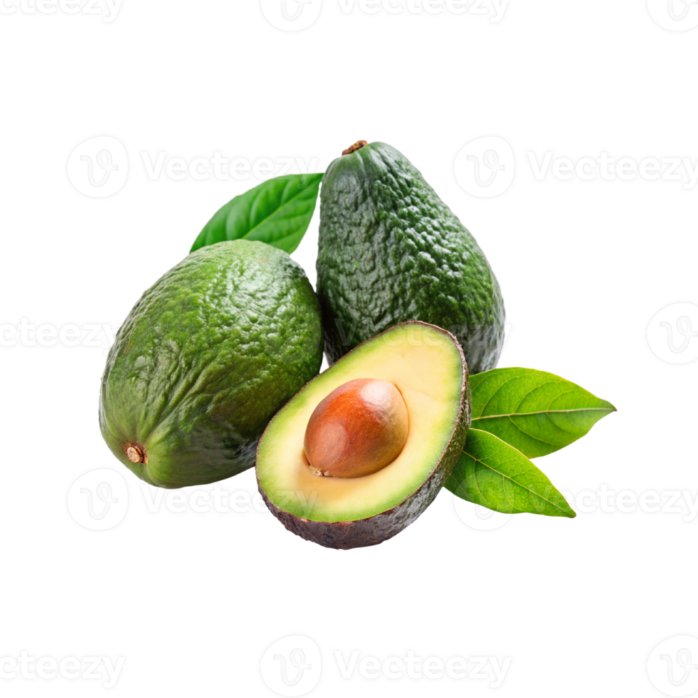 a picture of avocado and avocado with green leaves png