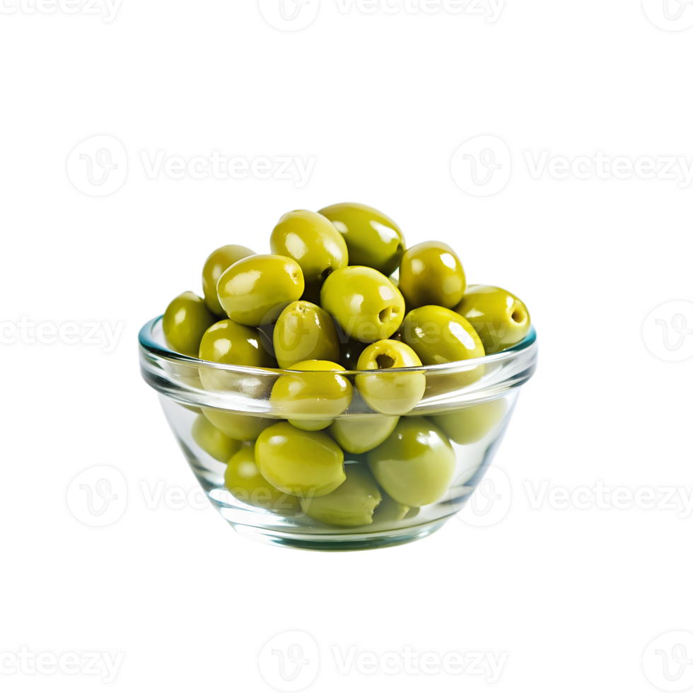 olives in glass bowl on transparent background png