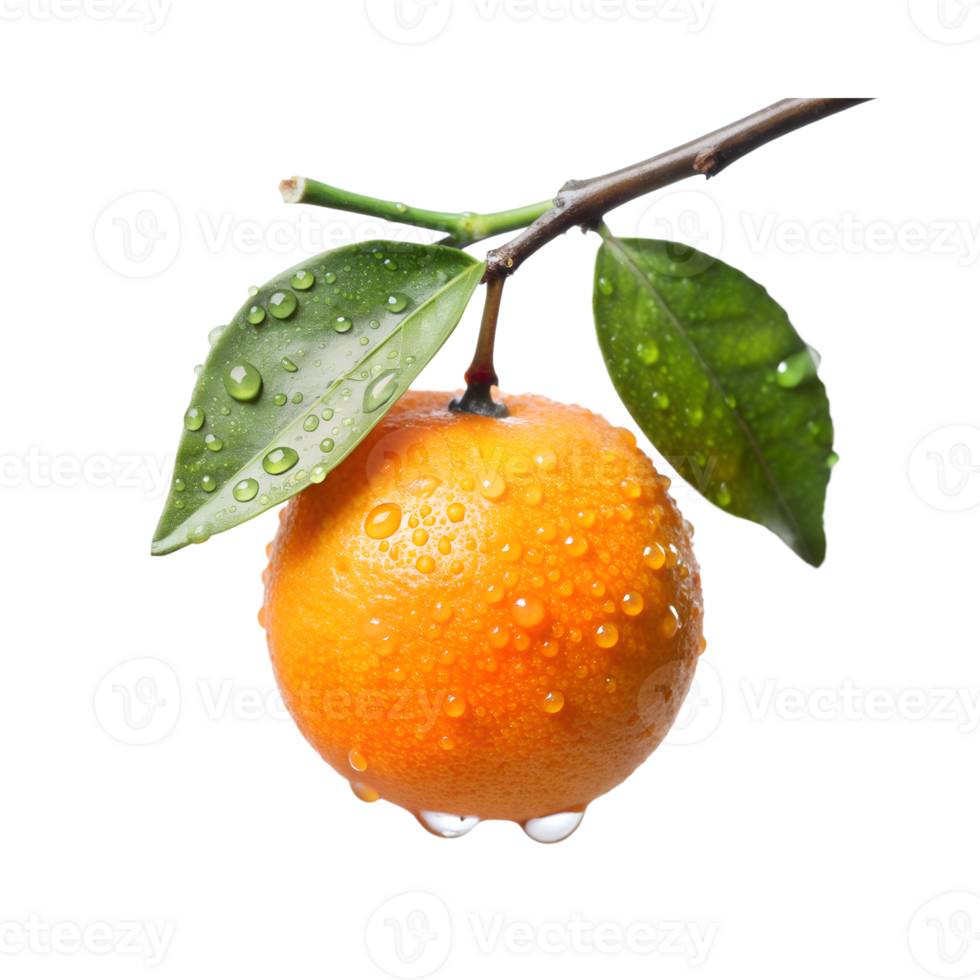 orange with water drops on it on a branch png