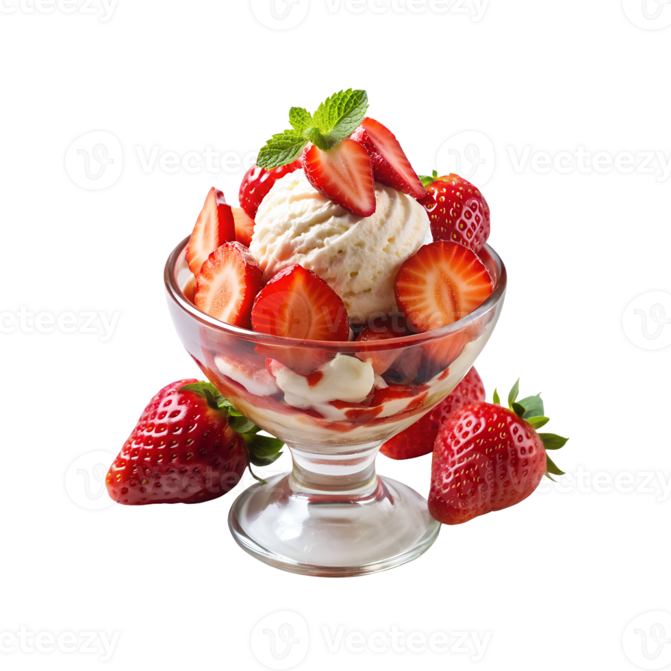 Tasty strawberry sundae isolated png