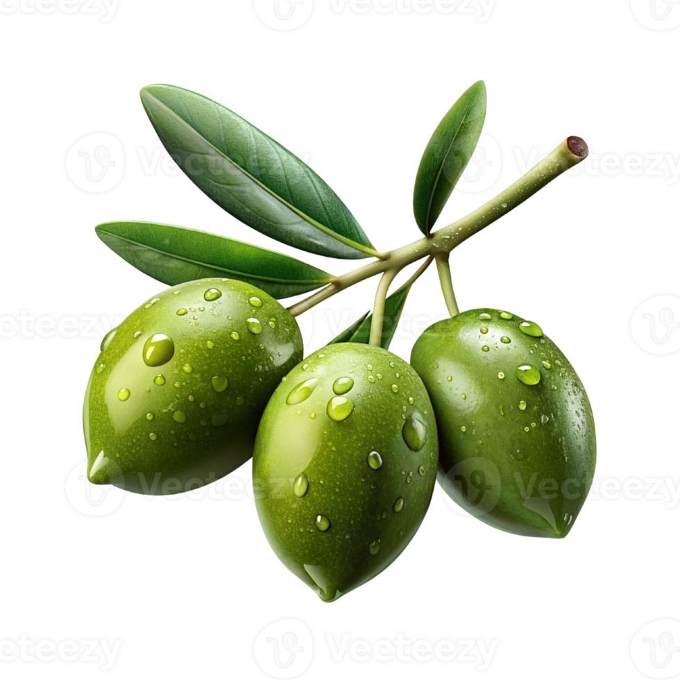 olives with drops of water on the leaves on a branch png