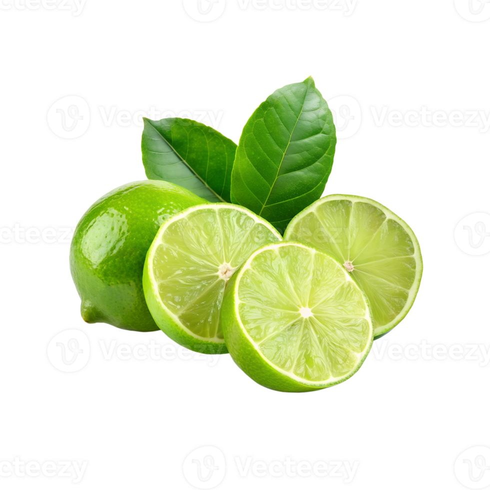 lime green fruit with leaves on transparent background png
