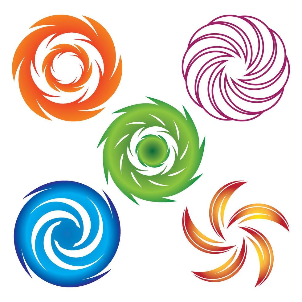 Set of abstract design elements. Swirl, twirl, spiral and vortex shapes. vector