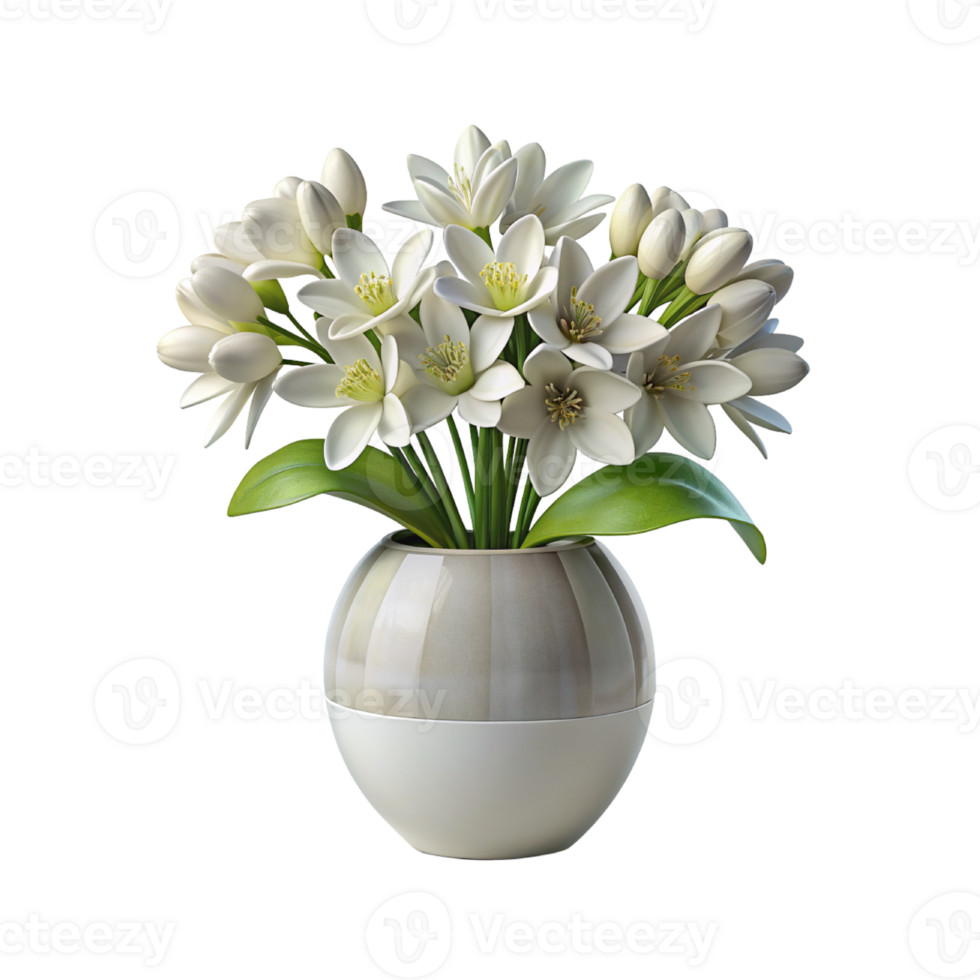 white flowers in a vase on a transparent background png