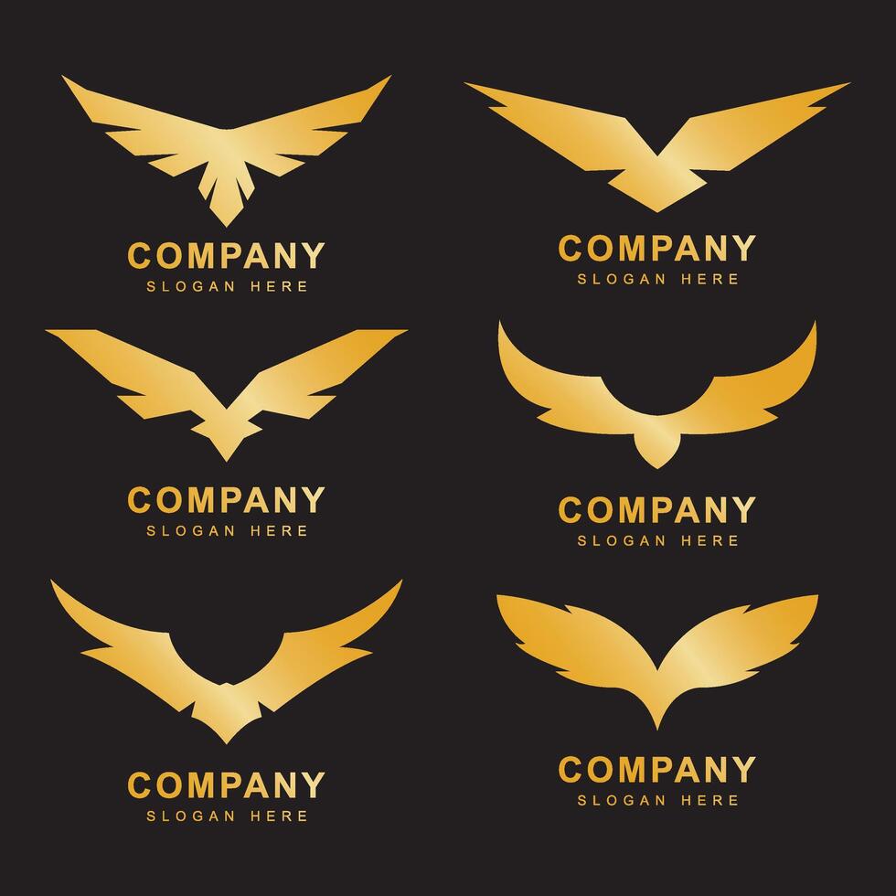 set of golden wings logo design graphic symbol icon sign illustration creative idea vector