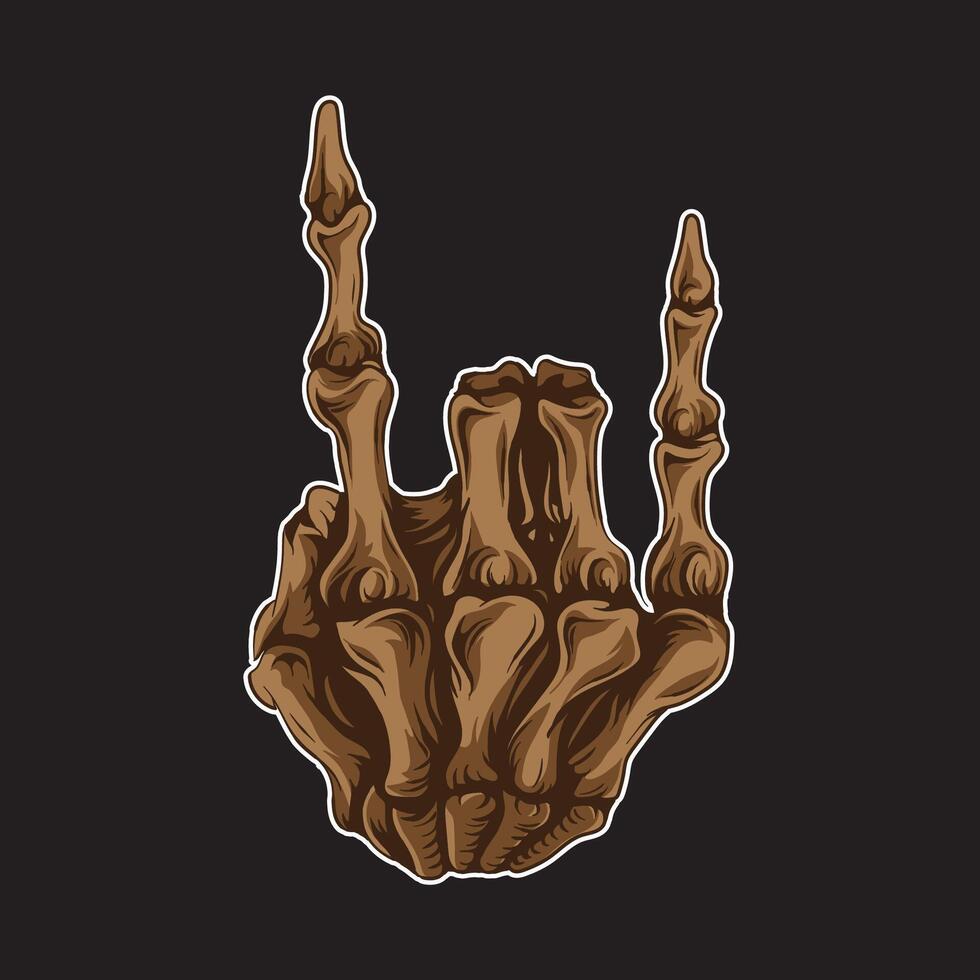 illustration of skeleton hand isolated on black background. metal Hand gesture. vector