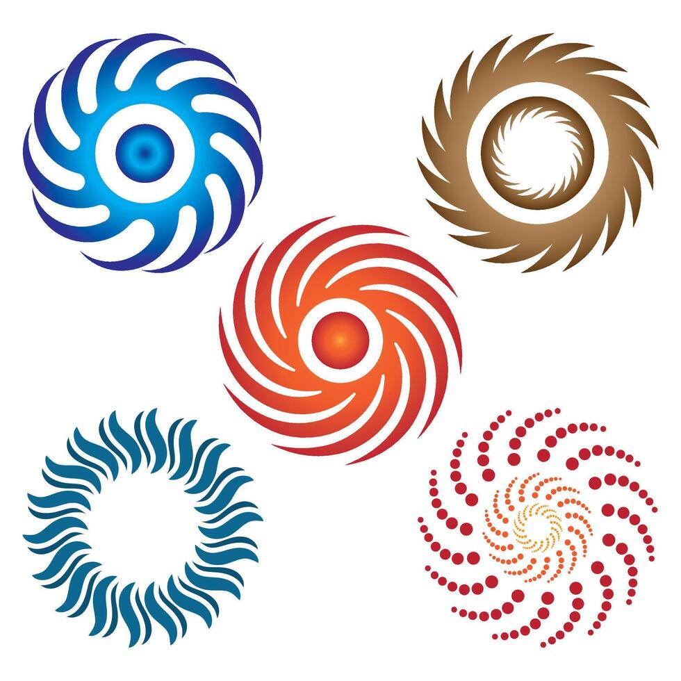 Set of abstract design elements. Swirl, twirl, spiral and vortex shapes. vector