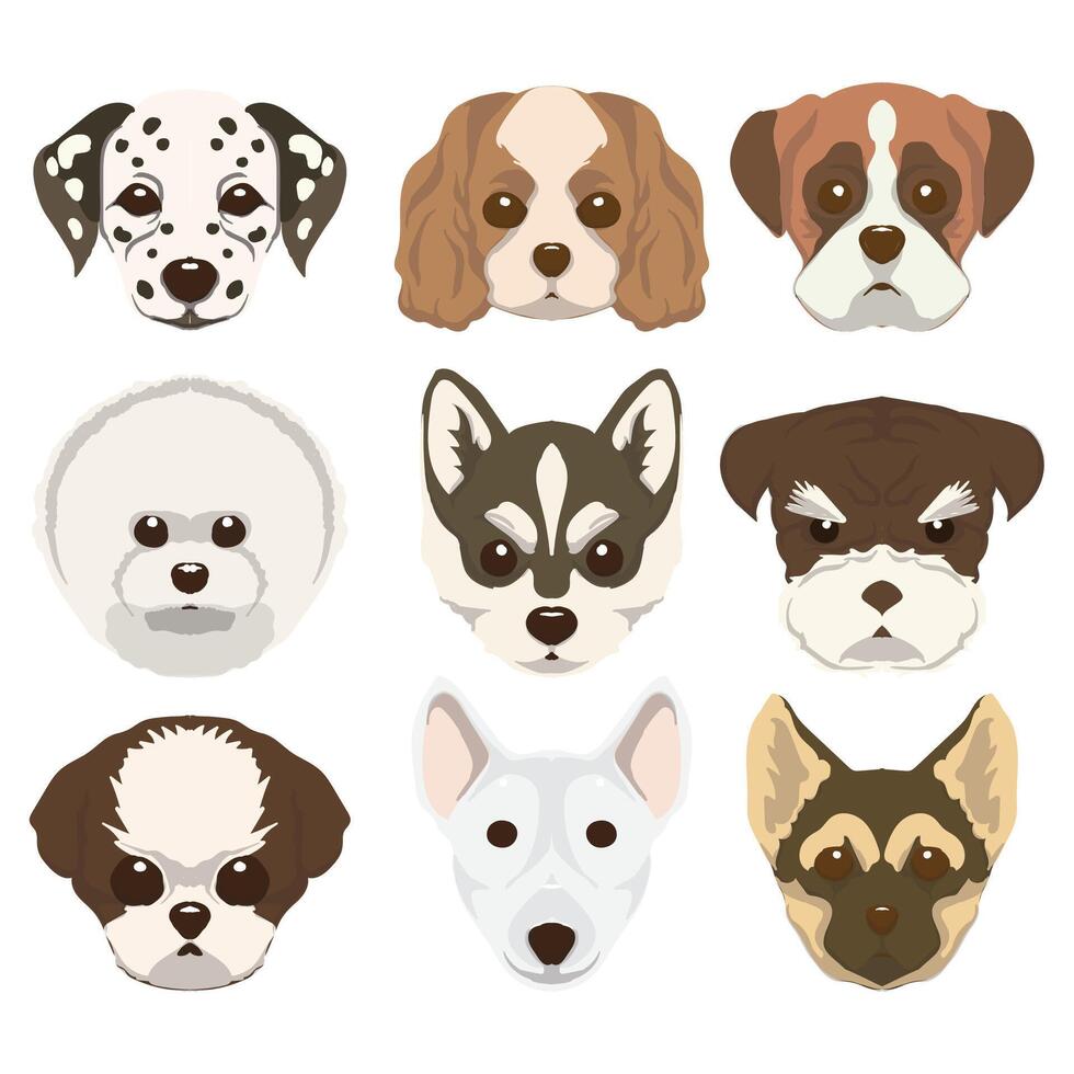 Set of cute cartoon dogs heads. illustration isolated on white background. vector