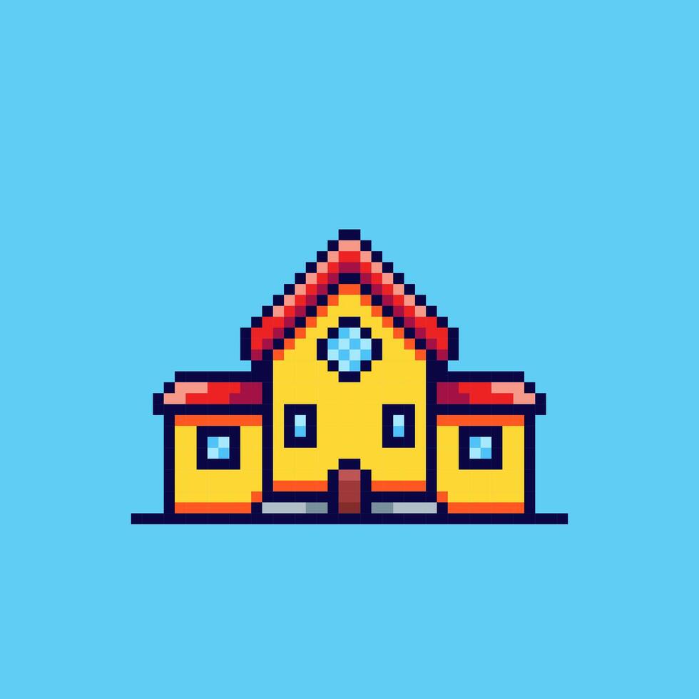 Pixel art school building game asset design vector