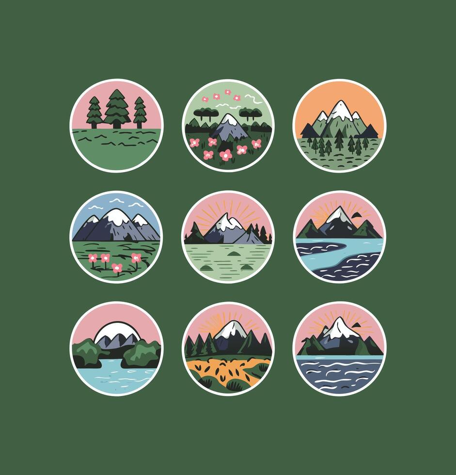 Nature printable stickers clipart illustration set vector