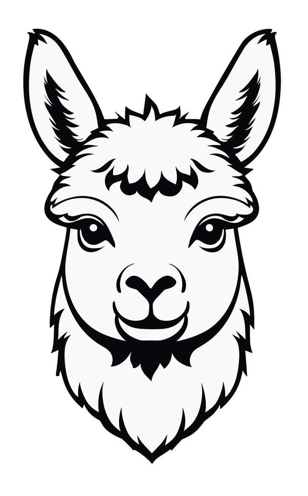 Alpaca head black and white isolated logo or symbol. Can be used as emblem or mascot for sports or other products. vector