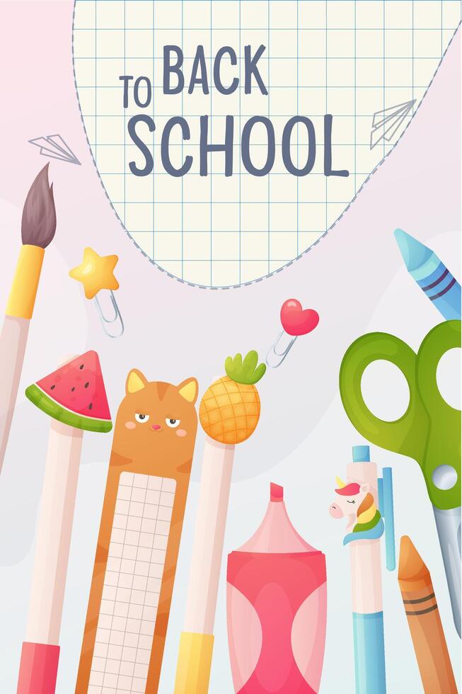 Back to school. Banner, stationery poster. Cartoon, for school or kindergarten. vector