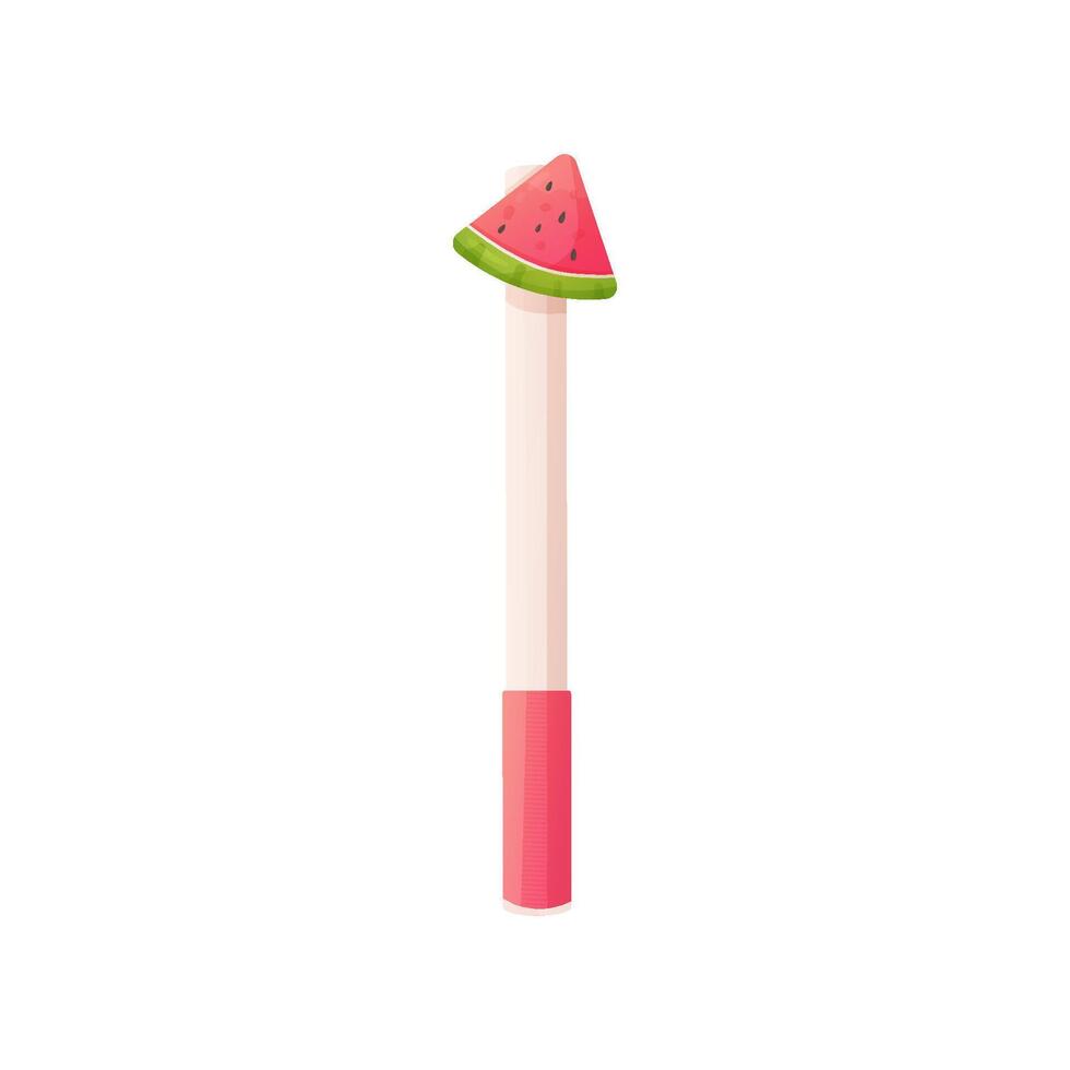 Cute writing pen with watermelon on the cap. isolated vector