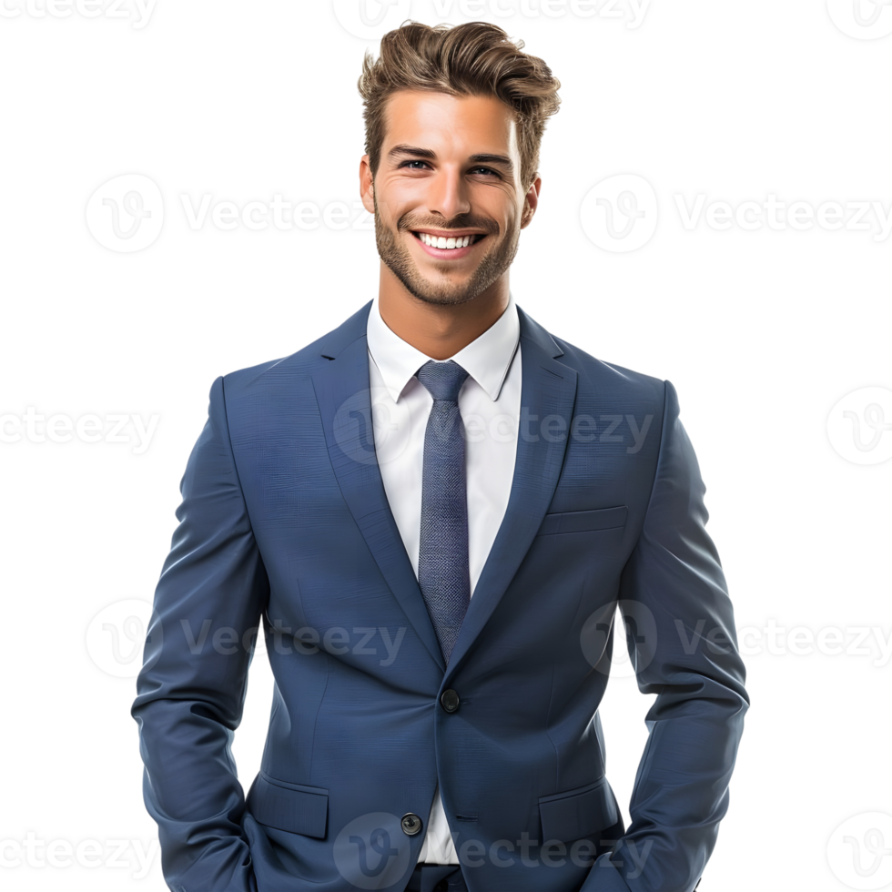 Portrait of happy smiling young businessman isolated on transparent background png