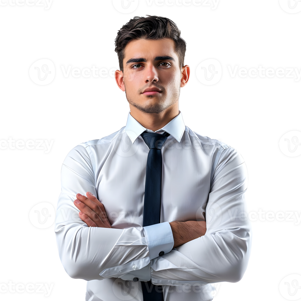 Businessman with his arms crossed and looking serious isolated on transparent background png
