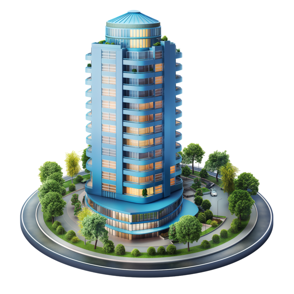 3d model of residential building Isolated on transparent background png