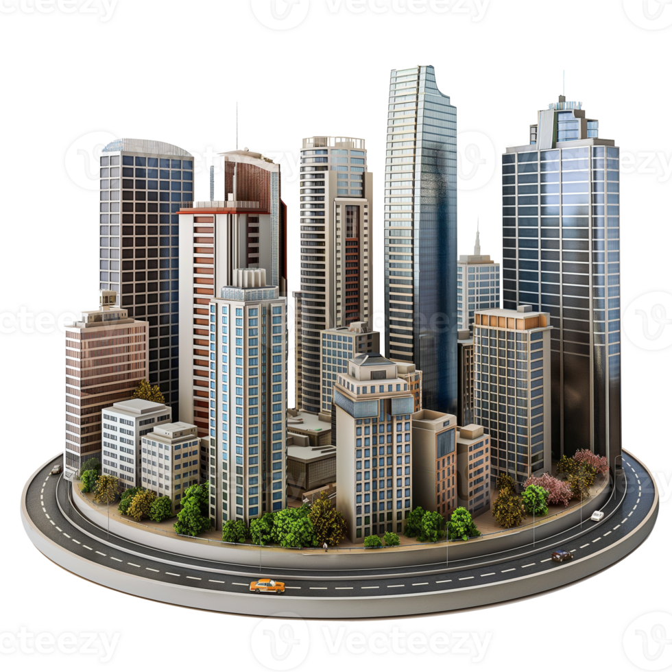 3d model of a modern city, Buildings Isolated on transparent background png