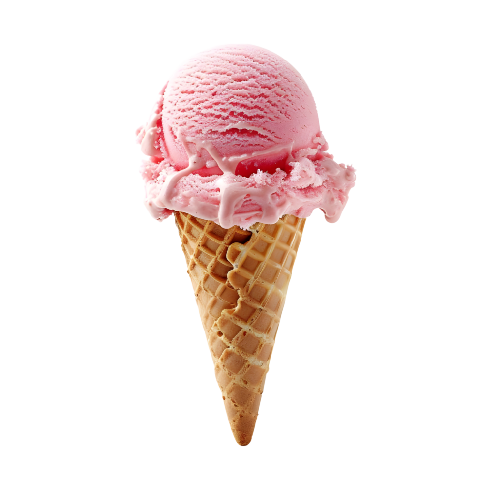 Soft Pink Ice Cream Waffle Cone in hand, Isolated on Transparent Background png