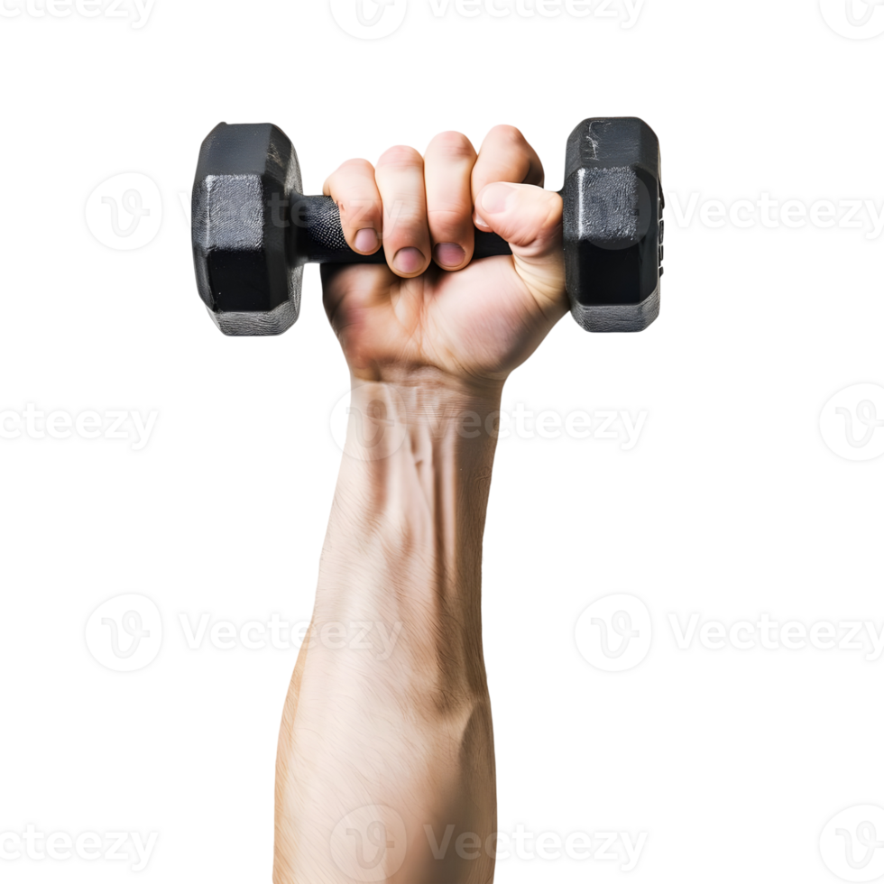 Fitness Dumbbell in hand isolated on transparent background png