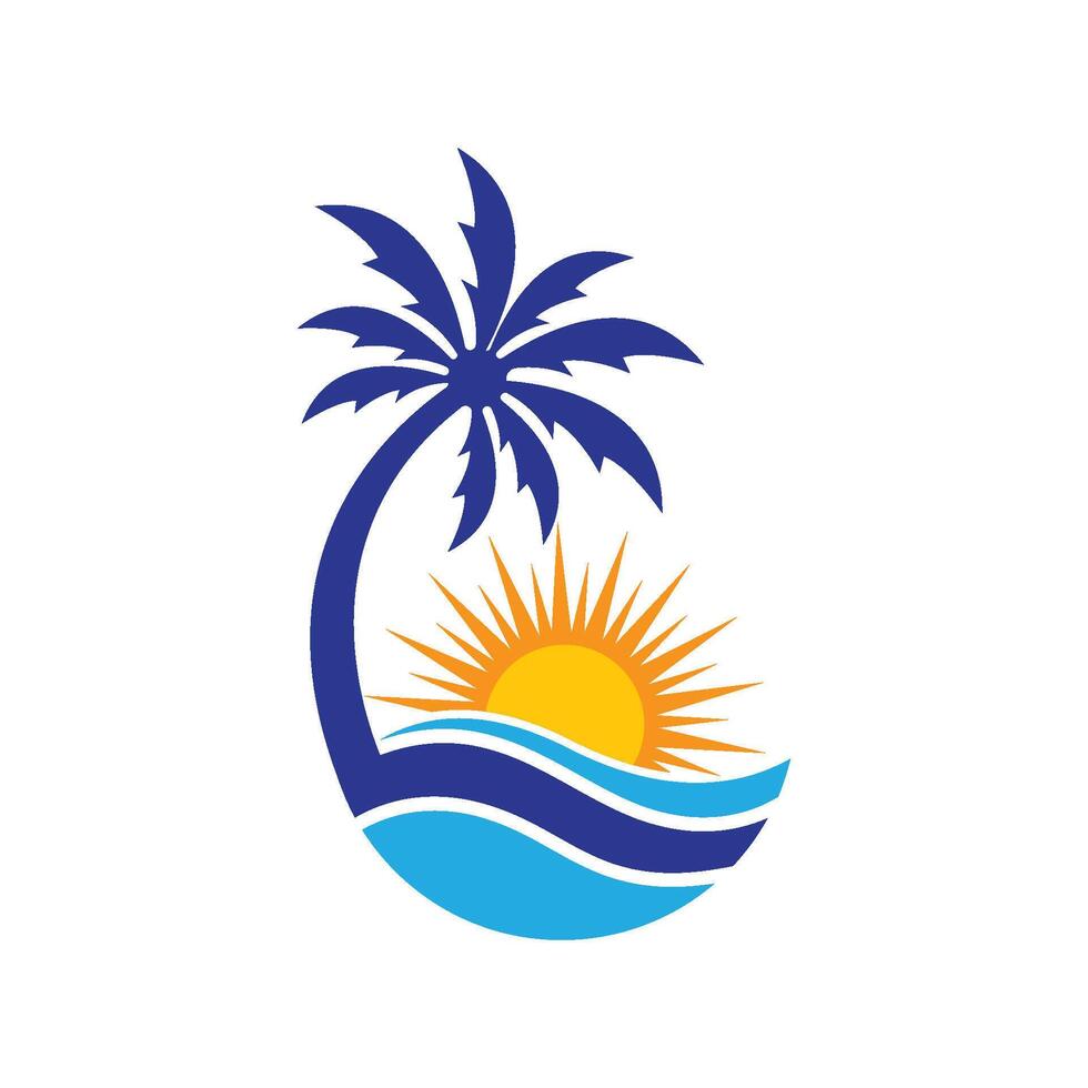 logo design of the sun shining in the gap of a palm tree vector