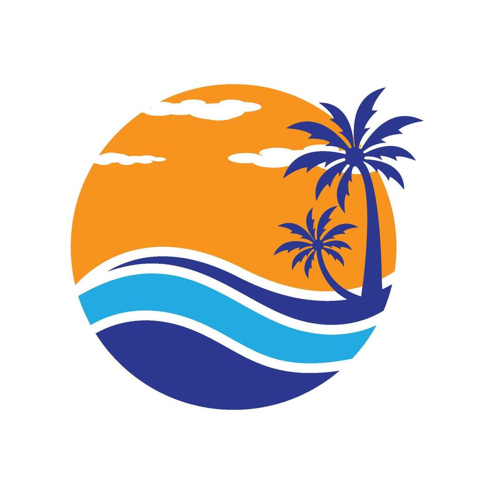 logo design of the sun shining in the gap of a palm tree vector