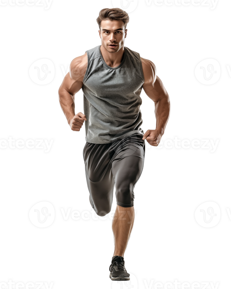 bodybuilder running isolated on transparent background png