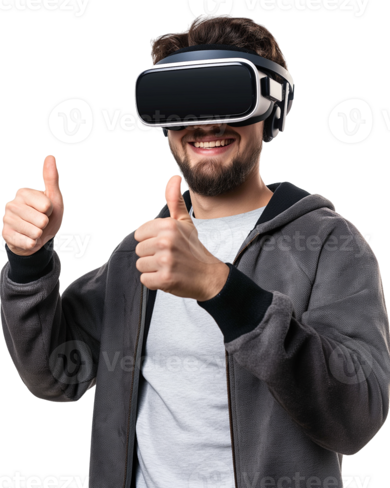 Young man wearing virtual reality headset isolated on transparent background png