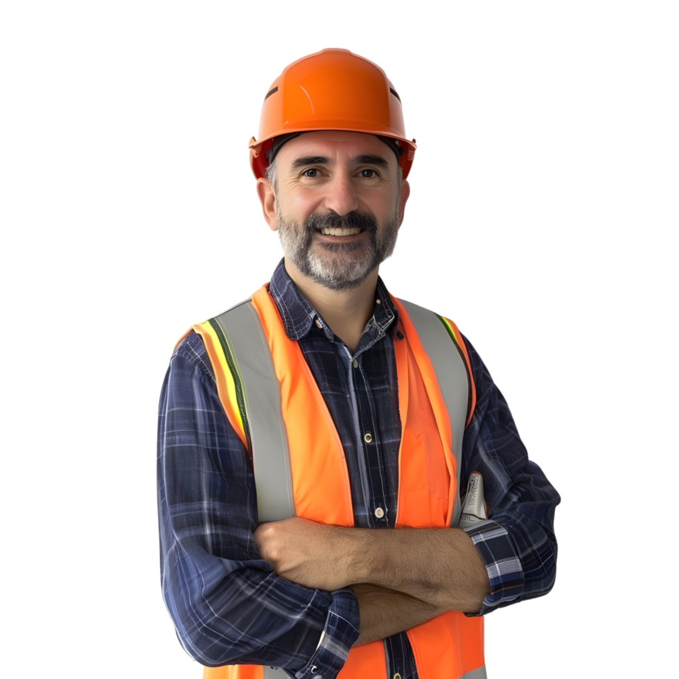 Portrait of a construction worker on a transparent background with arms crossed png