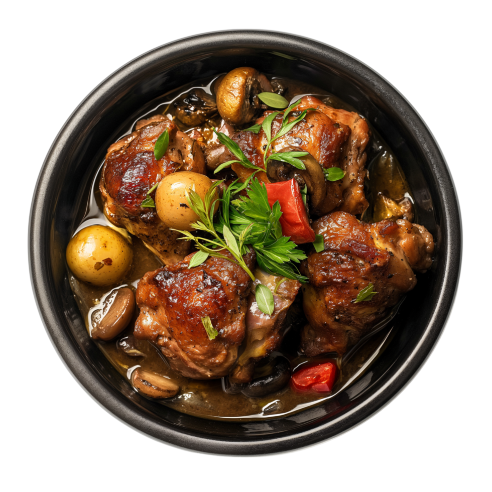 Coq Au vin isolated on transparent background png
