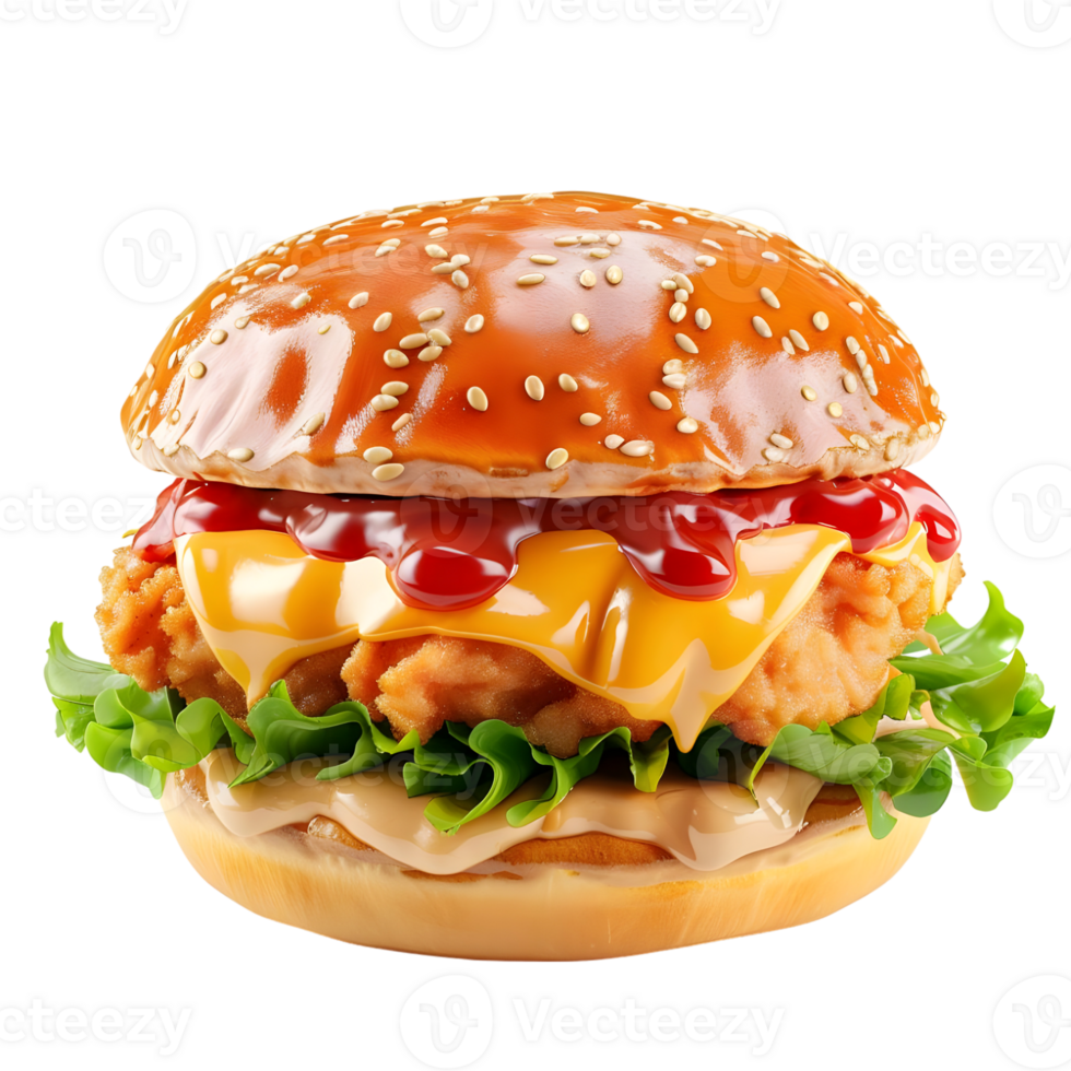 Crispy Fried Chicken Burger on Clear Background png