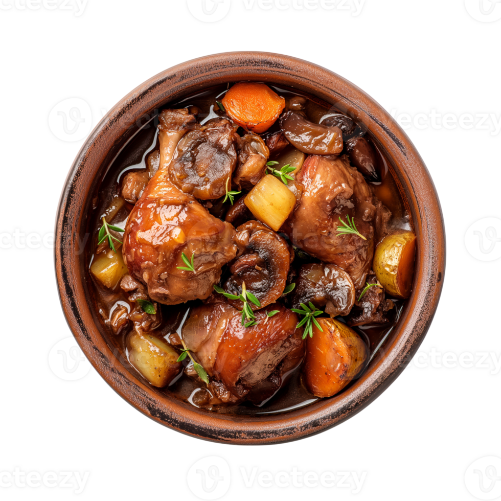 Coq Au vin isolated on transparent background png