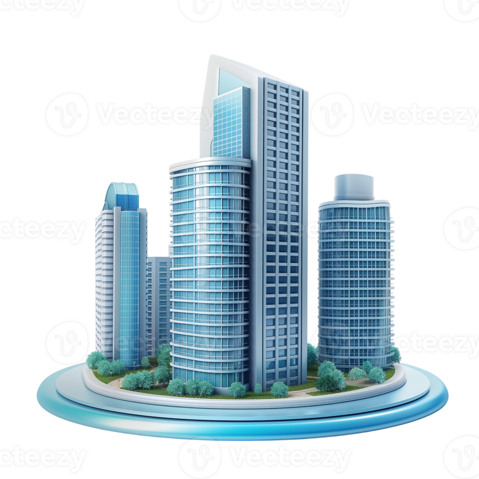 3d model of a blue city with buildings Isolated on transparent background png
