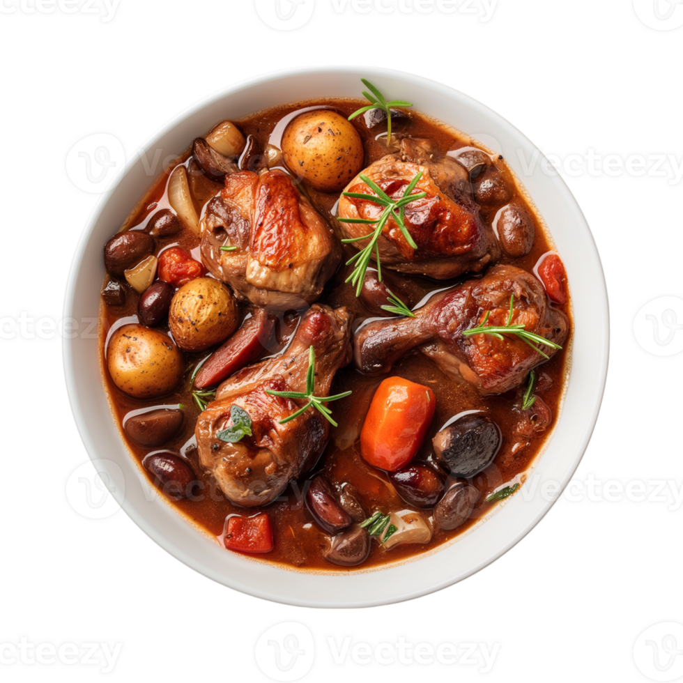 Coq Au vin isolated on transparent background png