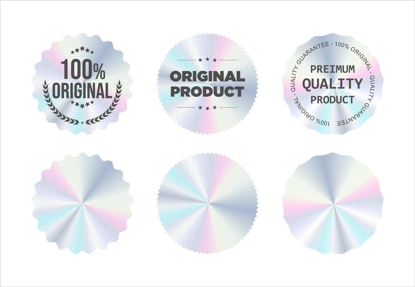 Hologram stickers or labels with holographic premium quality text illustration vector