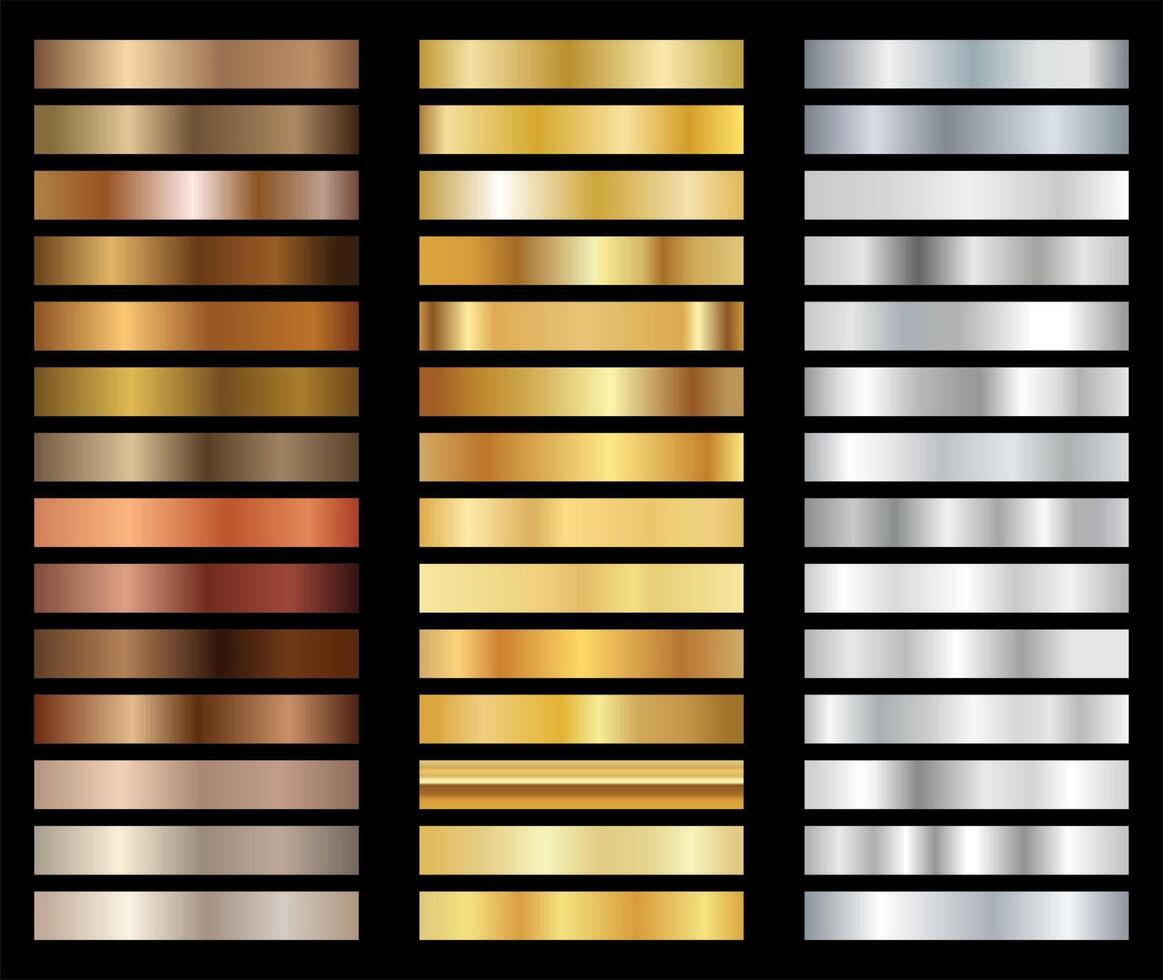 Gold cooper bronze silver and golden foil texture gradation background set design for frame ribbon coin abstract illustration vector