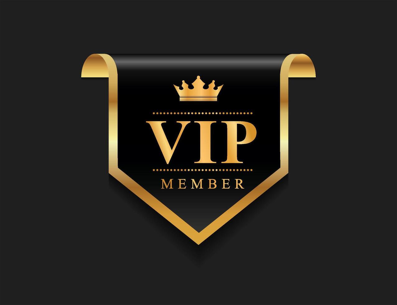 VIP member emblem black and gold isolated on black background vector