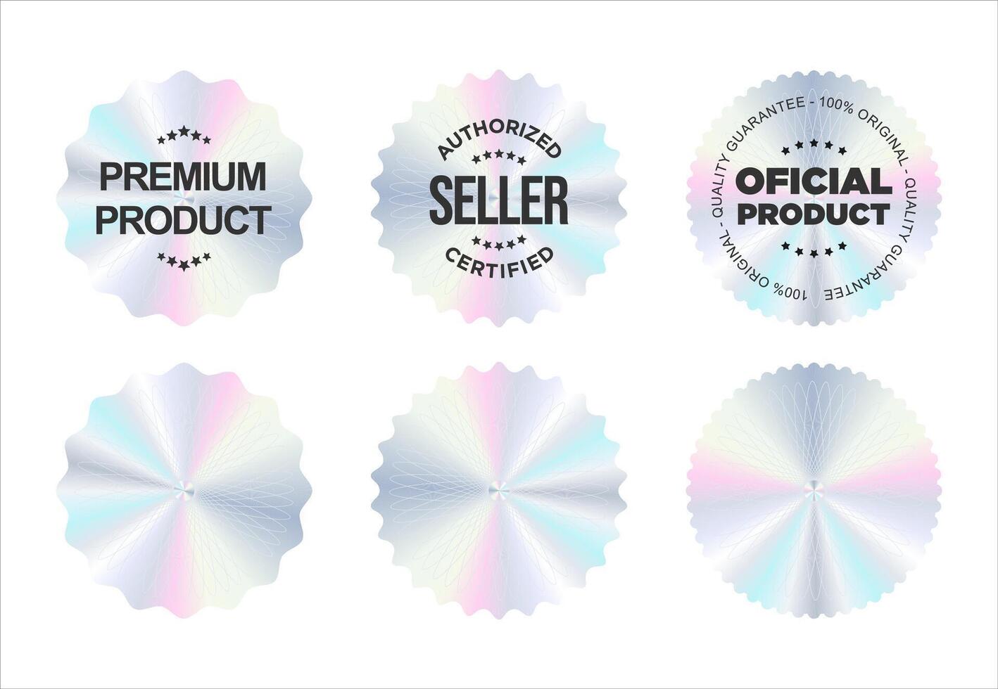 Hologram stickers or labels with holographic premium quality text illustration vector