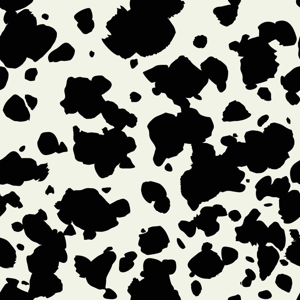 Cow skin in black spotted on light beige background , seamless grunge pattern, animal print texture vector