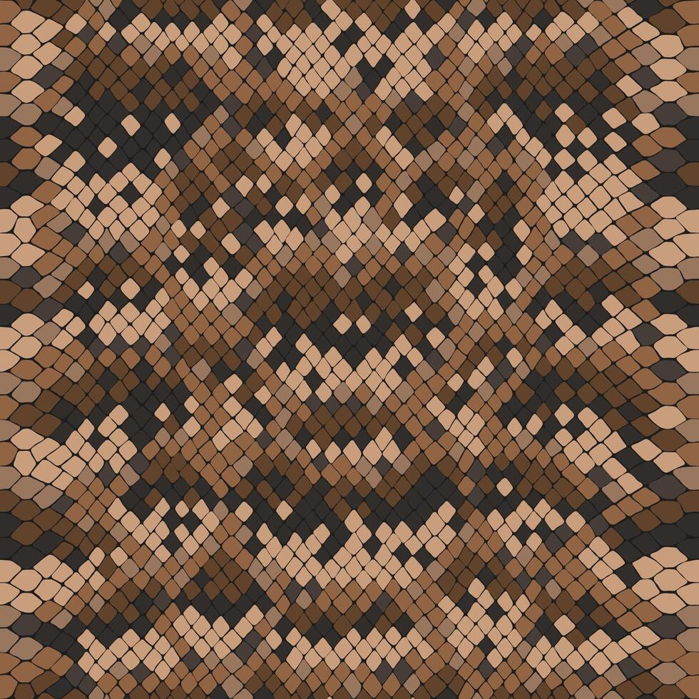 Snake skin, reptile camouflage pattern for fabric design. Animal print, seamless python texture. Abstract brown leather background vector