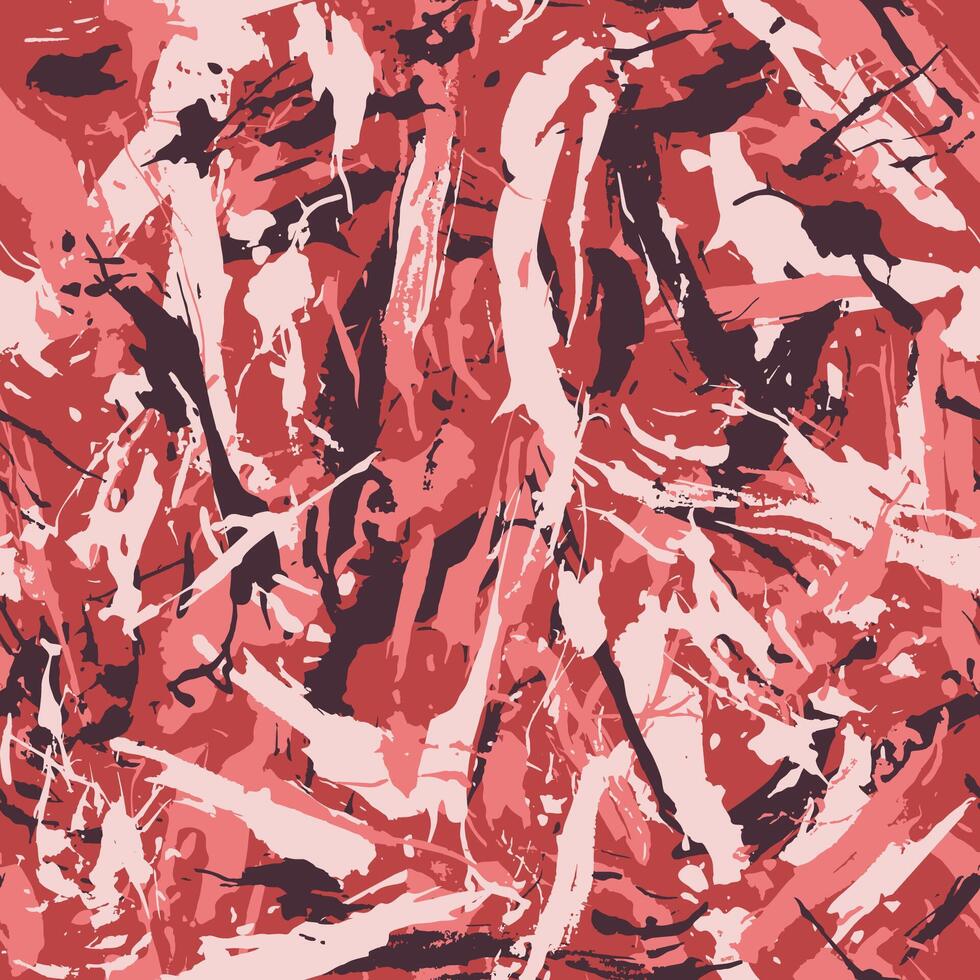 Stroke camo seamless pattern. Dry brush camouflage. Red paint background. Freehand artistic texture. Hand drawn artistic design wallpaper. Hand drawn expressionism style vector