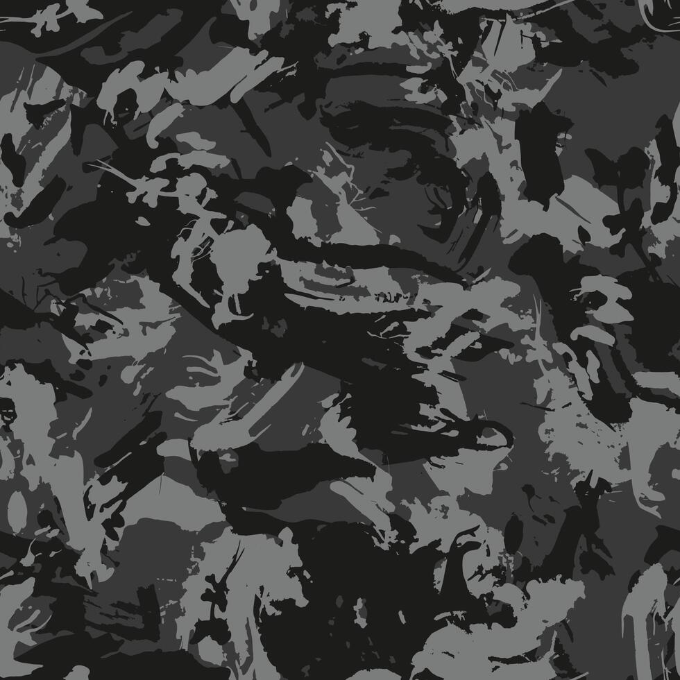 Urban camouflage, modern fashion design. Camo military protective. Army uniform. Grunge pattern. Black and white, fashionable, fabric. Seamless texture vector